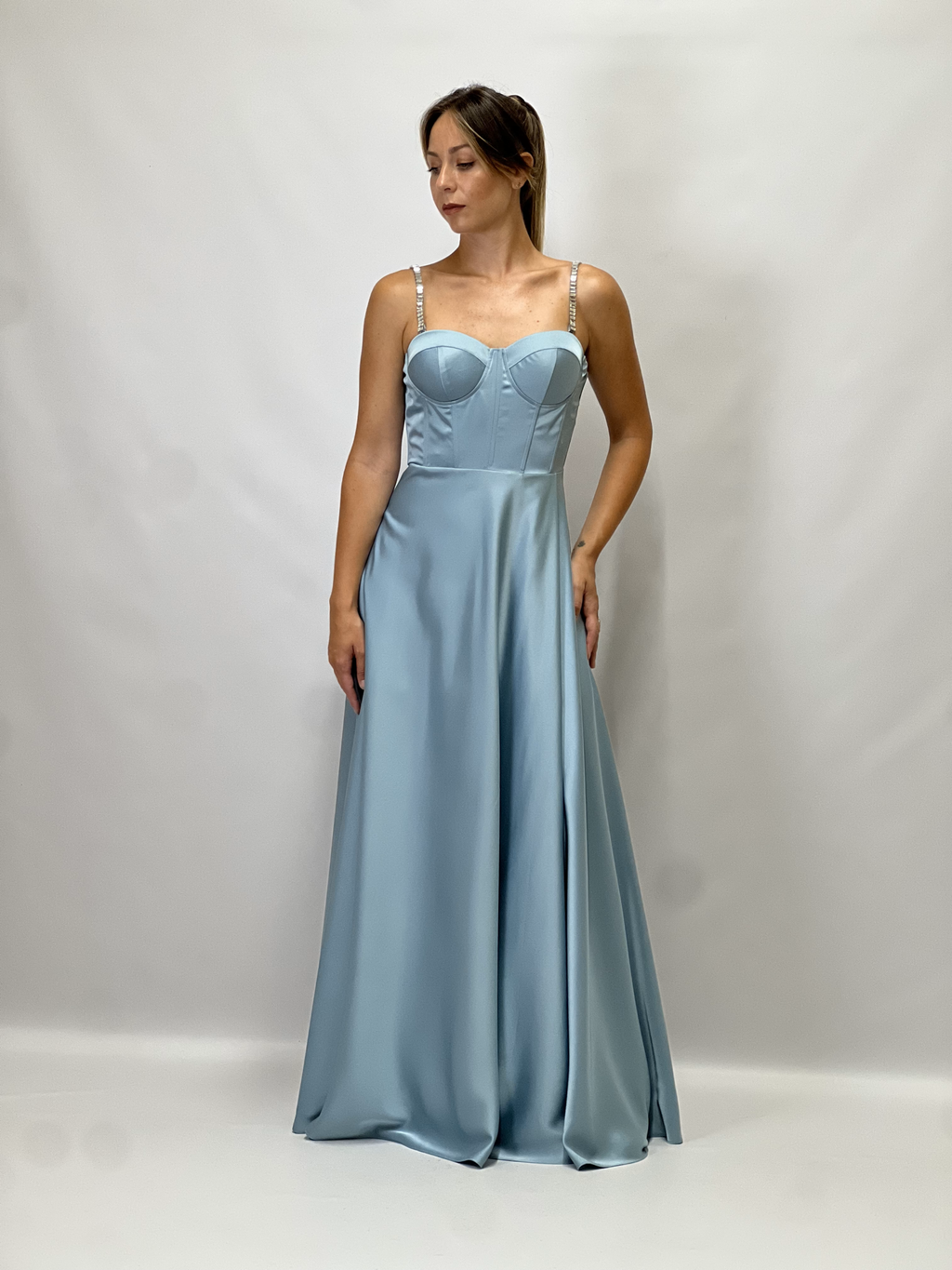 Berti Mode Collection - Abito lungo raso azzurro