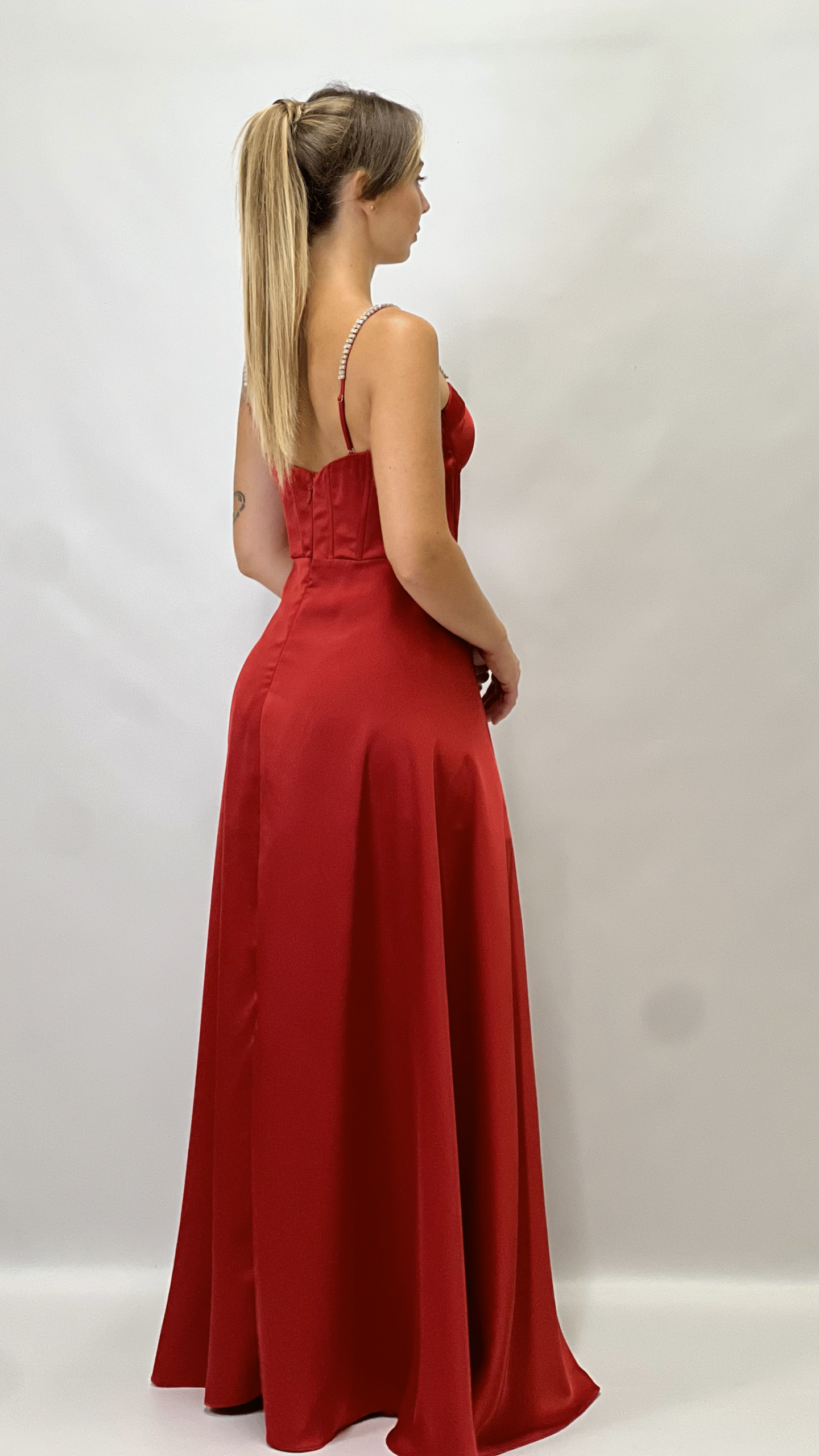 Berti Mode Collection - Abito lungo raso rosso