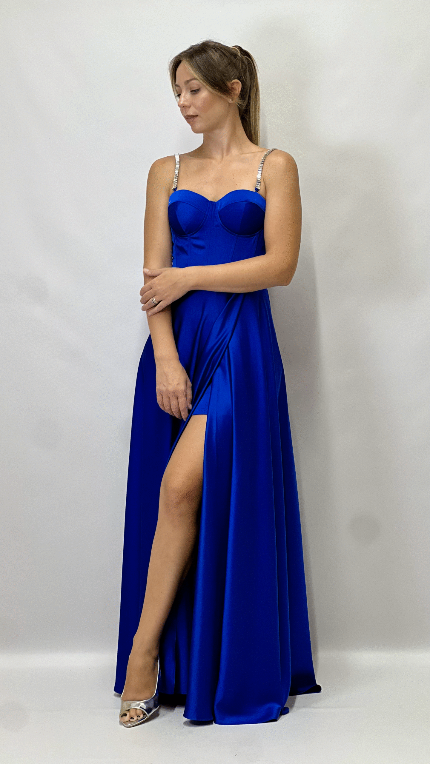 Berti Mode Collection - Abito lungo raso bluette