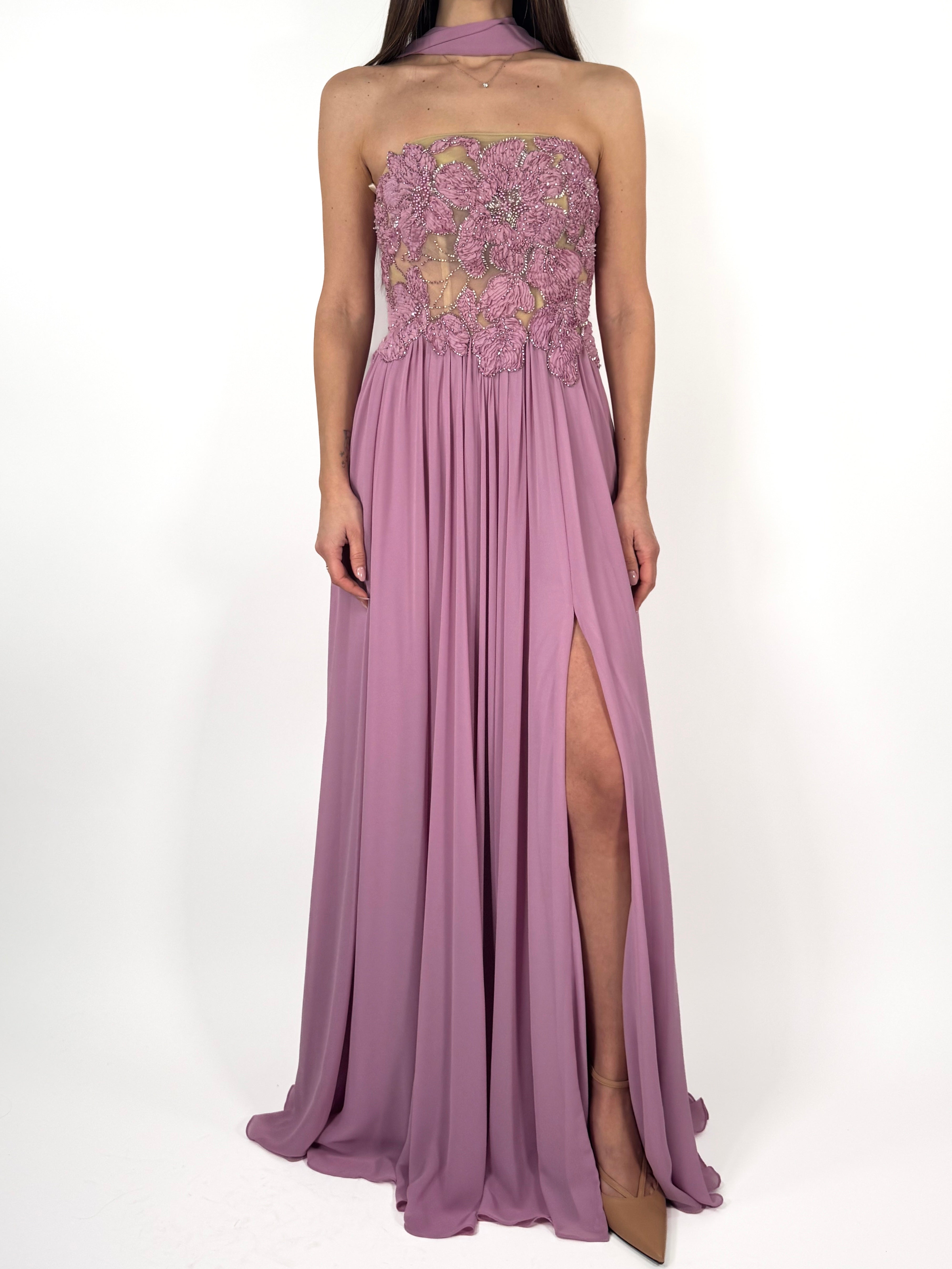 Abito lilla con corpetto lavorato - Berti Mode Collection