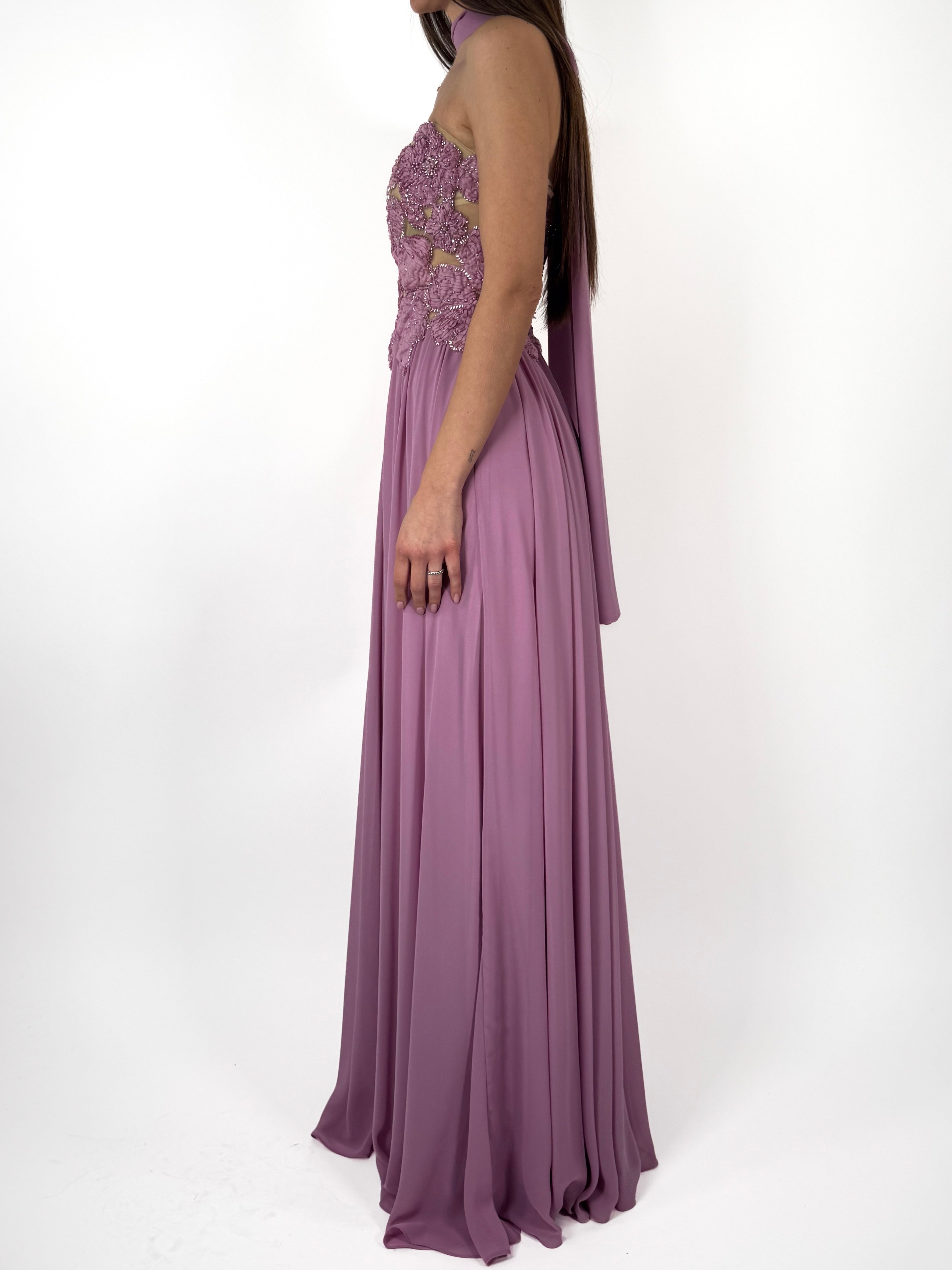 Abito lilla con corpetto lavorato - Berti Mode Collection