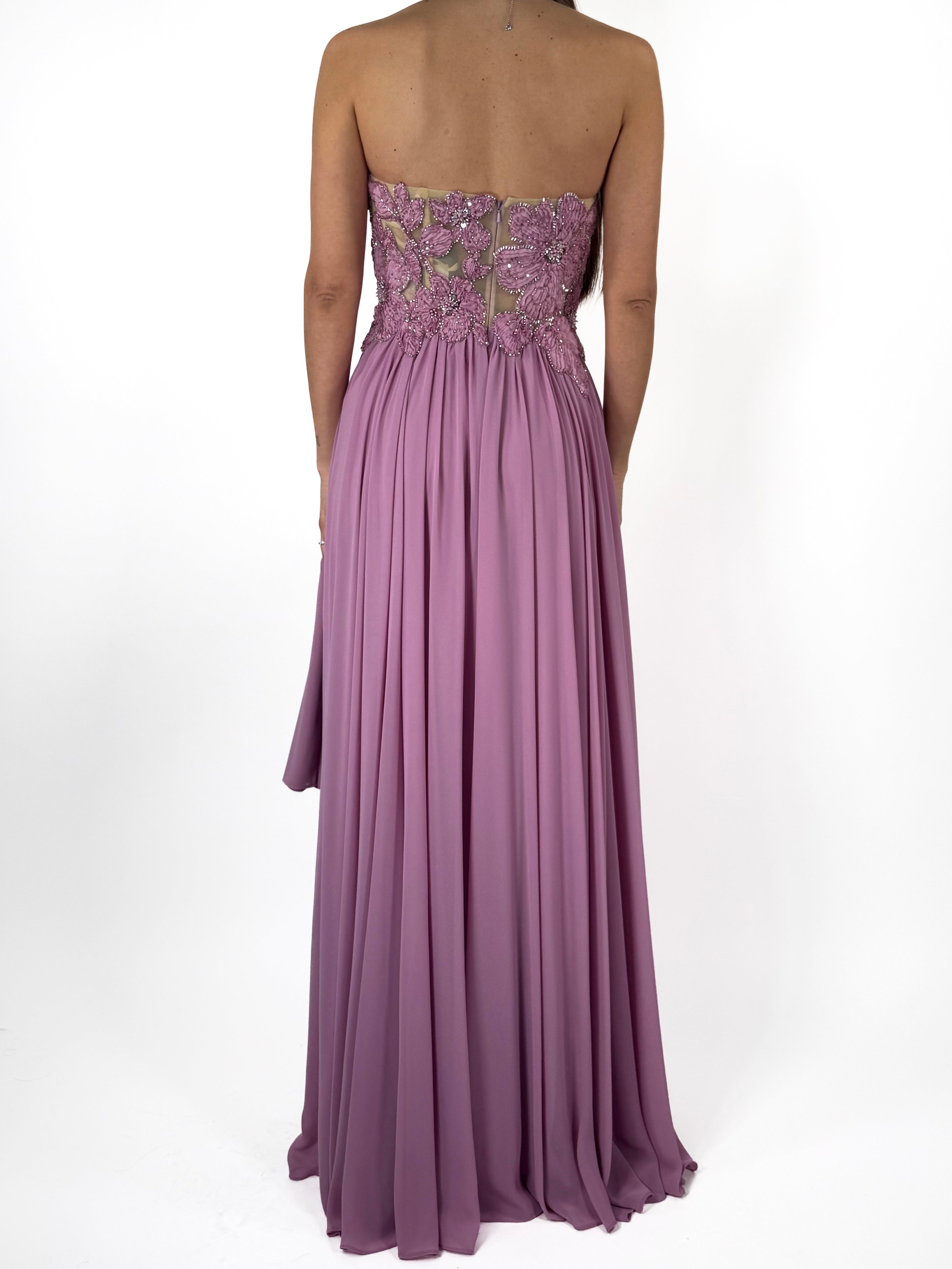 Abito lilla con corpetto lavorato - Berti Mode Collection