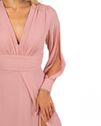 Berti Mode Collection - Abito lungo rosa con manica lunga aperta e scollo a V