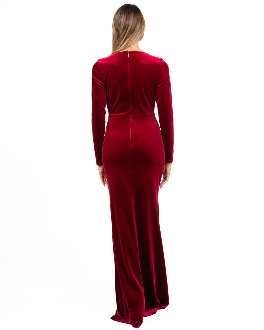 Berti Mode Collection - Abito rosso drappeggiato e aderente in velluto