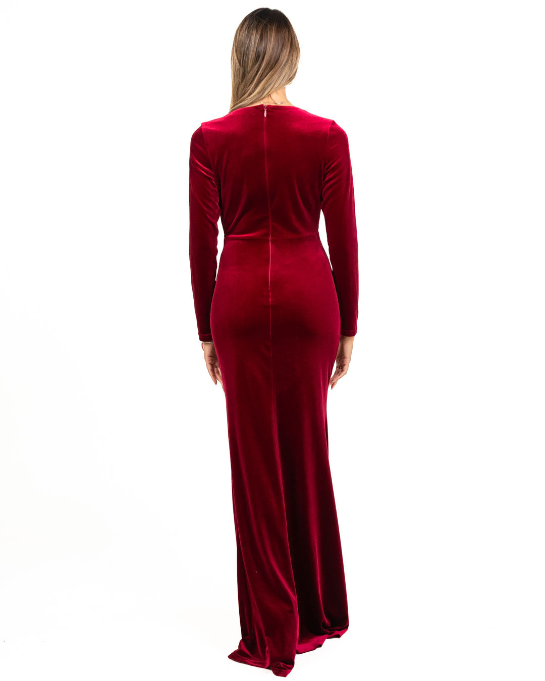 Berti Mode Collection - Abito rosso drappeggiato e aderente in velluto