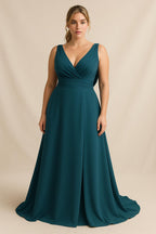 Abito Lungo Cerimonia con Scollo a V e Cintura Drappeggiata - Berti Mode Collection