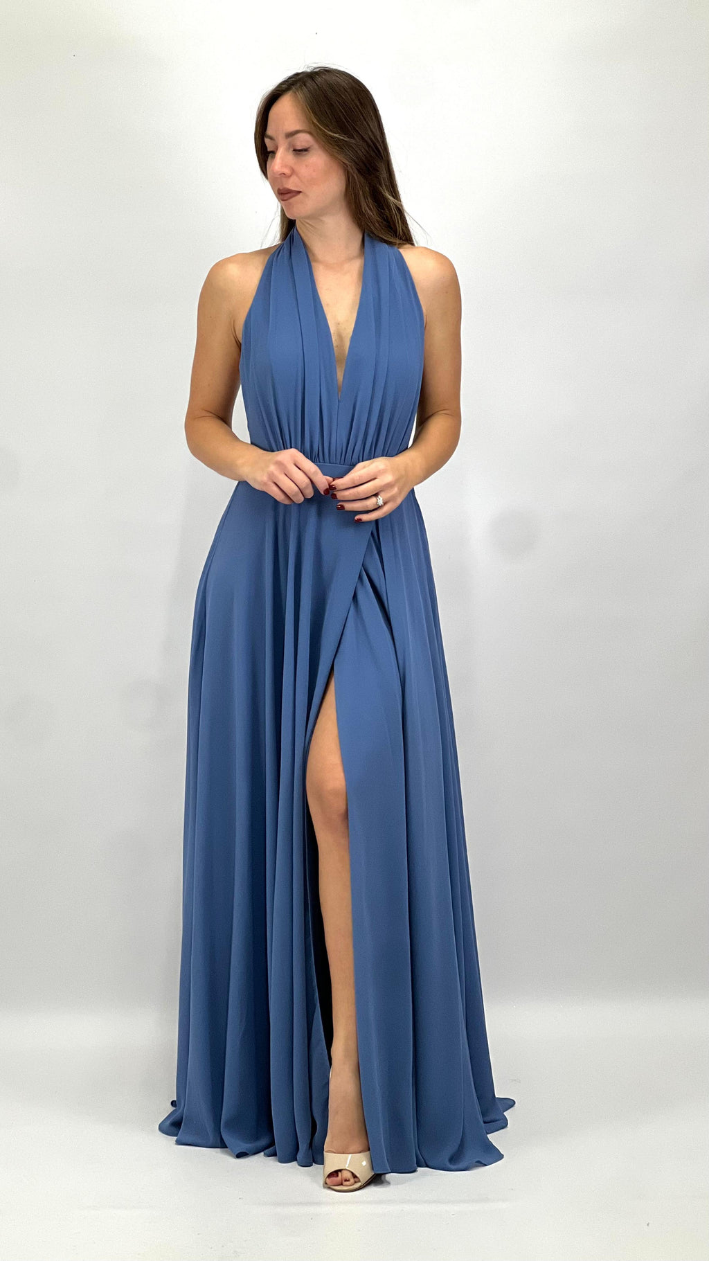 Abito Lungo da Cerimonia con Scollo all'Americana carta da zucchero  - Berti Mode Collection