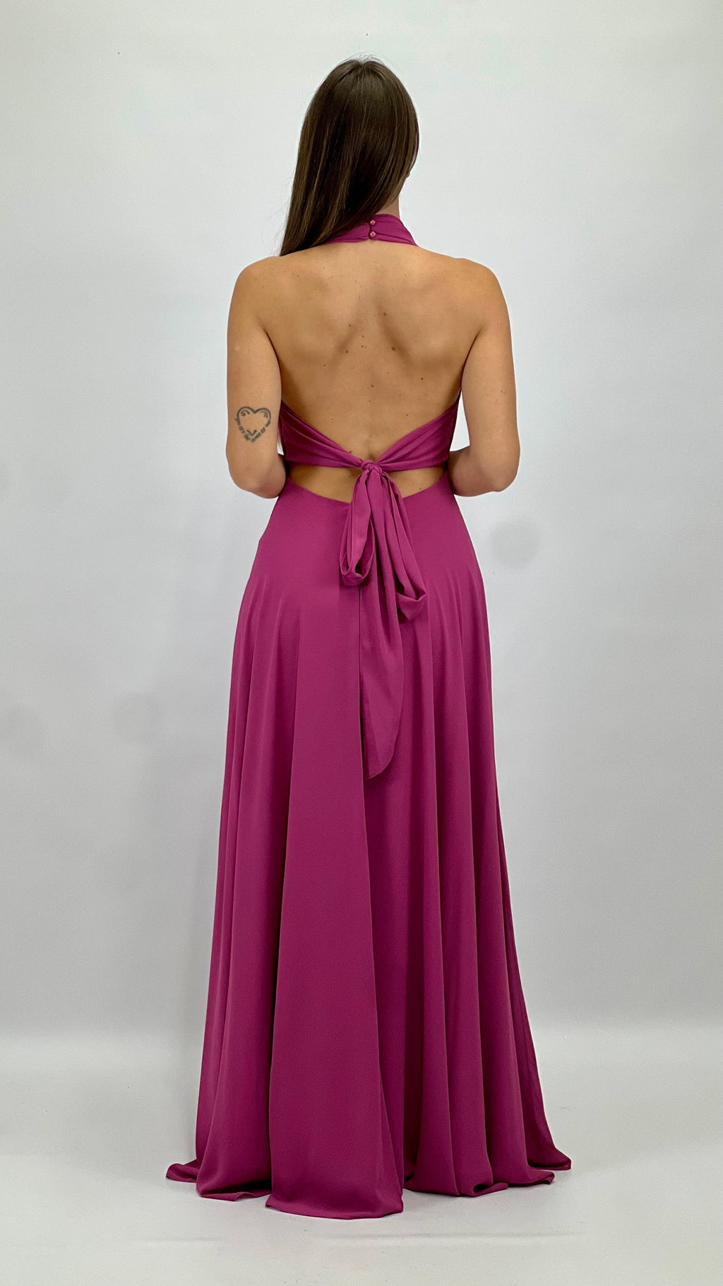 Abito Lungo da Cerimonia con Scollo all'Americana magenta - Berti Mode Collection