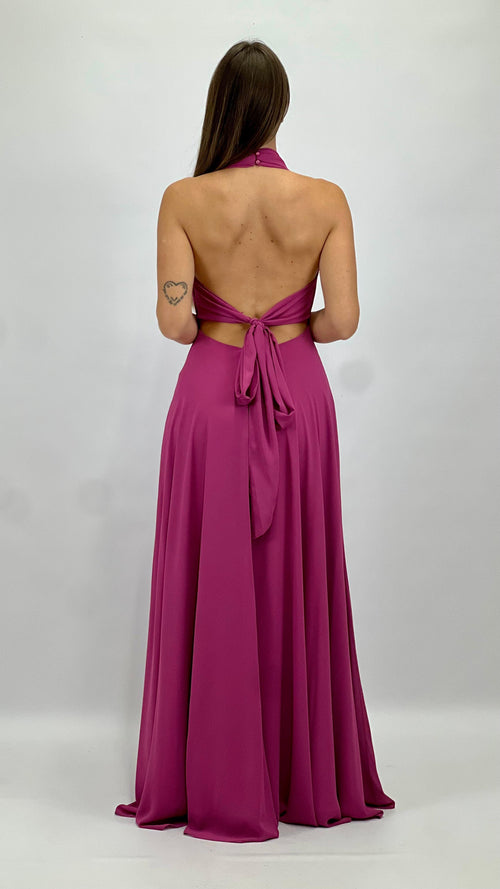Abito Lungo da Cerimonia con Scollo all'Americana magenta - Berti Mode Collection