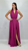 Abito Lungo da Cerimonia con Scollo all'Americana magenta - Berti Mode Collection
