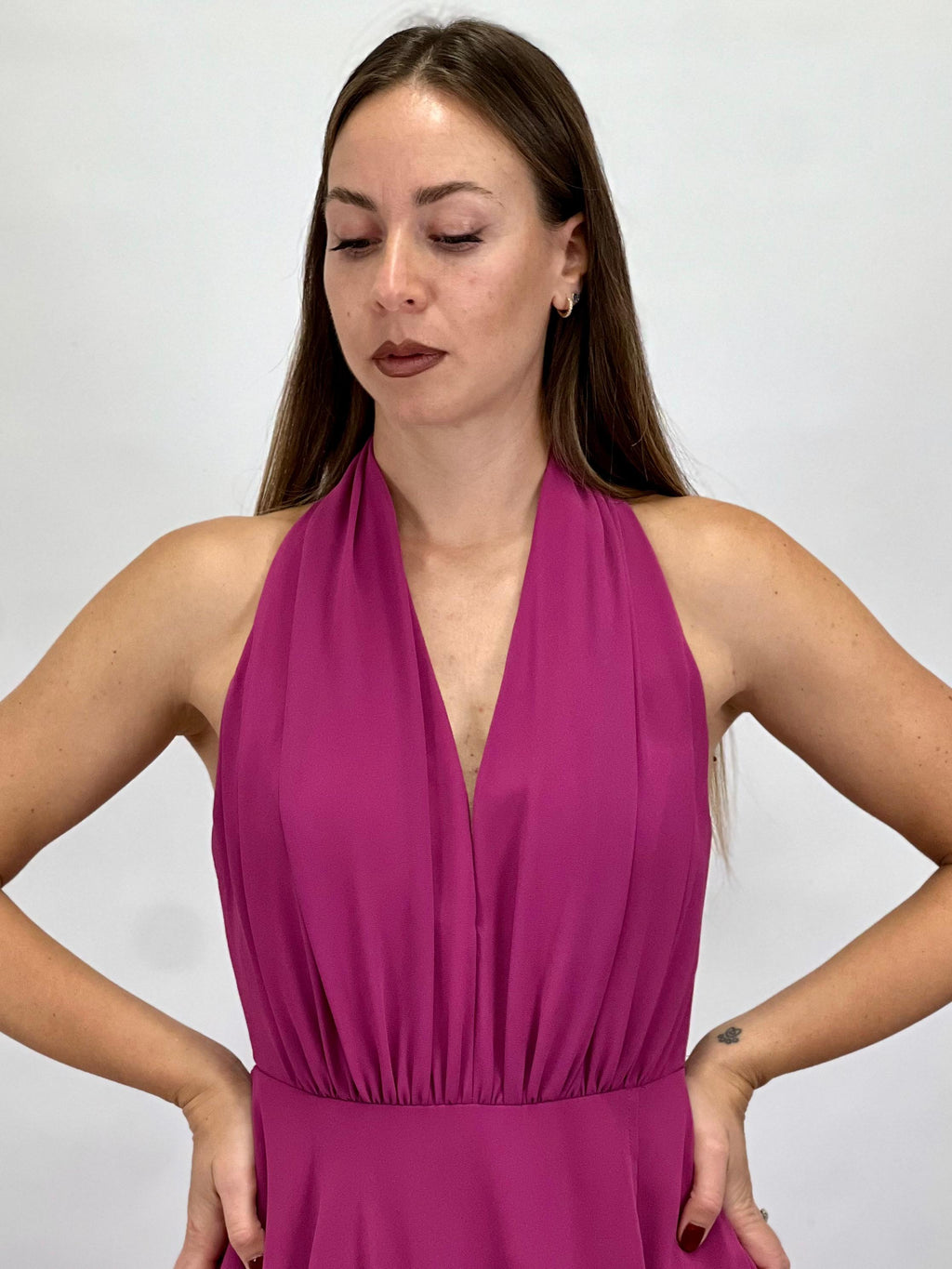 Abito Lungo da Cerimonia con Scollo all'Americana magenta - Berti Mode Collection