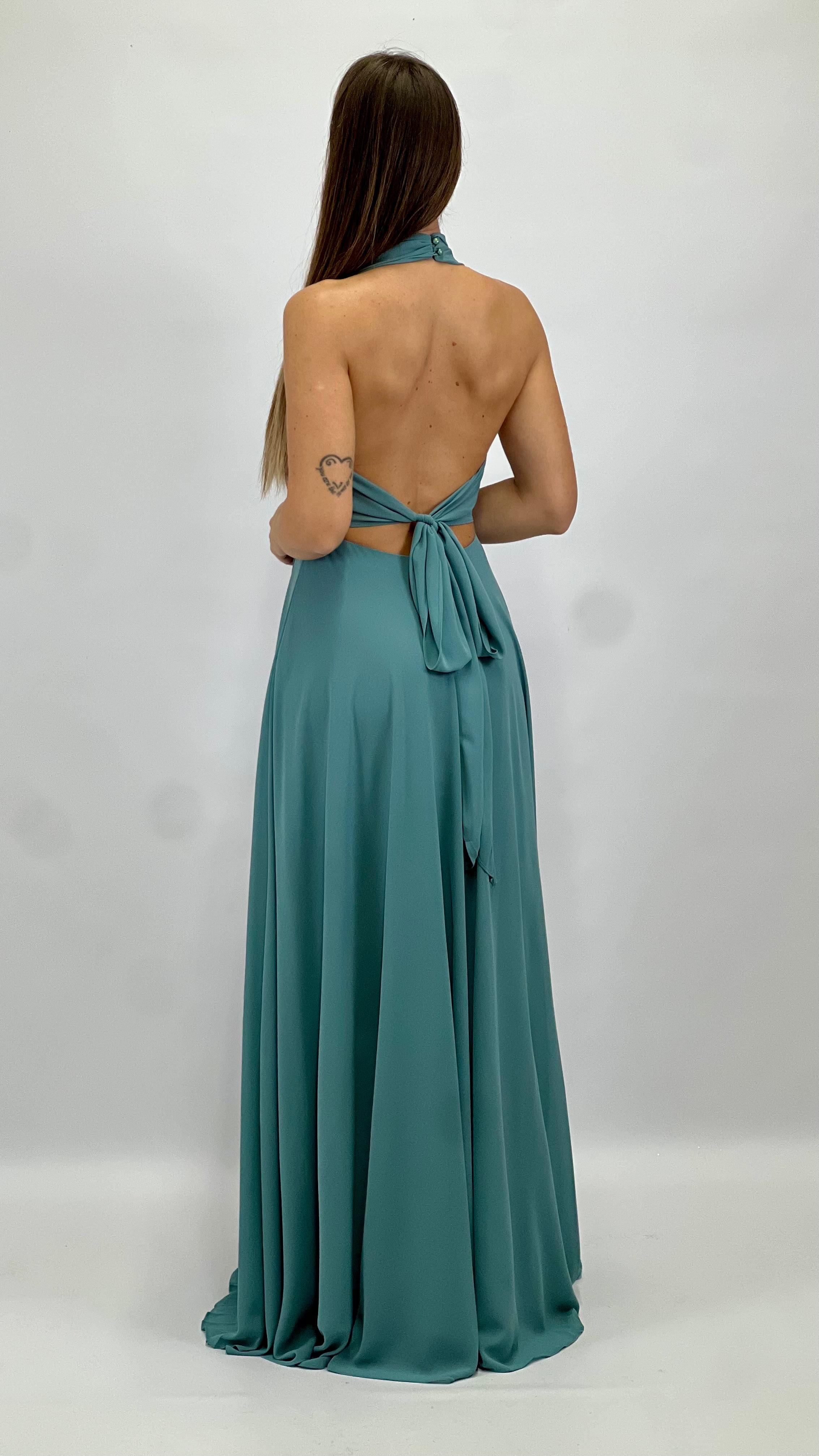 Abito Lungo da Cerimonia con Scollo all'Americana verde salvia - Berti Mode Collection