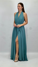 Abito Lungo da Cerimonia con Scollo all'Americana verde salvia - Berti Mode Collection