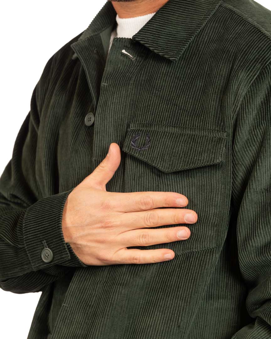 Fred Perry - overshirt verde a costine