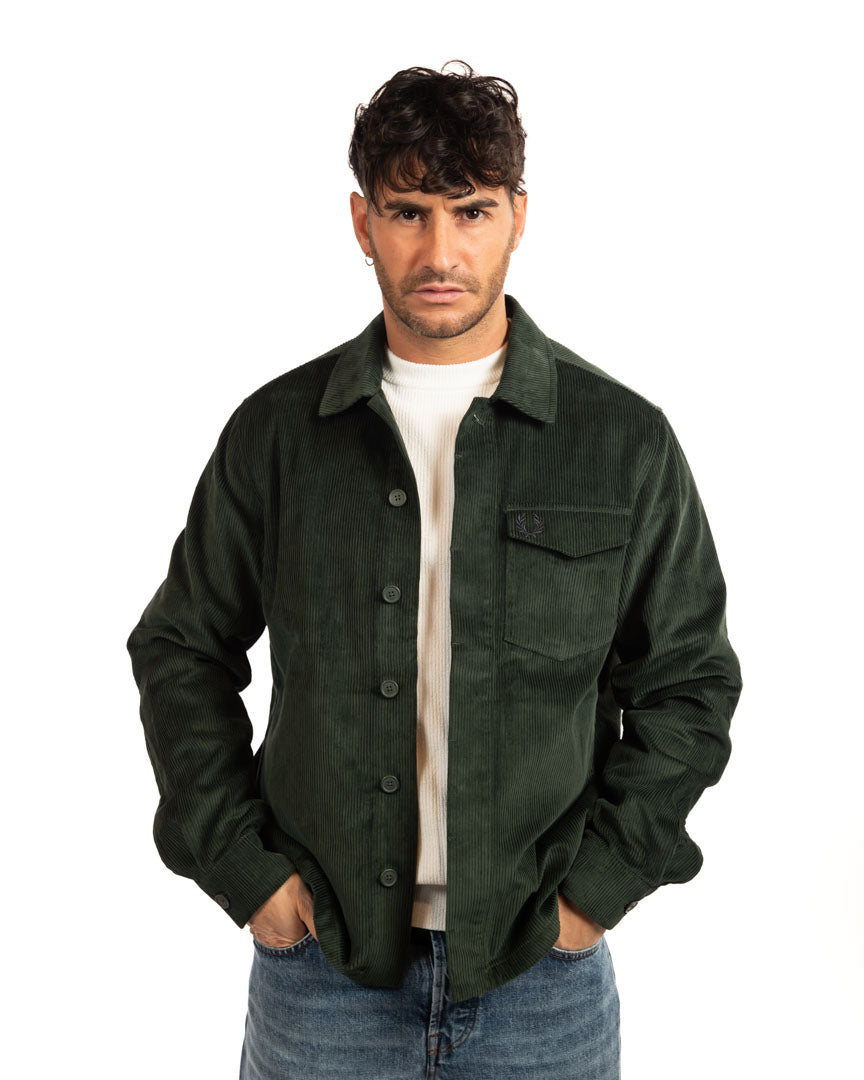 Fred Perry - overshirt verde a costine