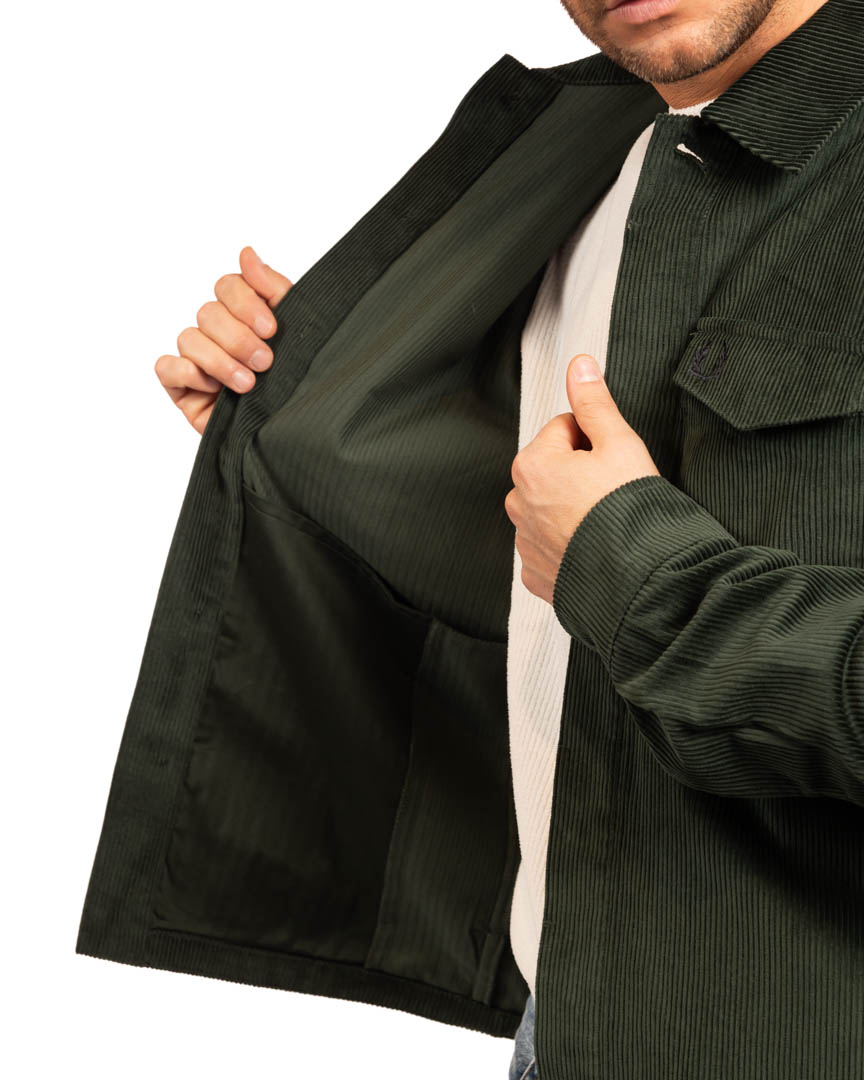 Fred Perry - overshirt verde a costine