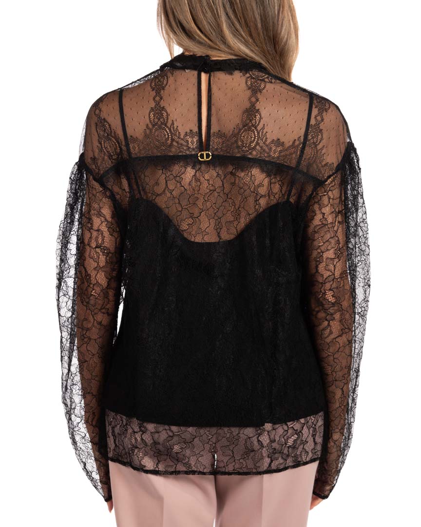 Twinset blusa in pizzo nera