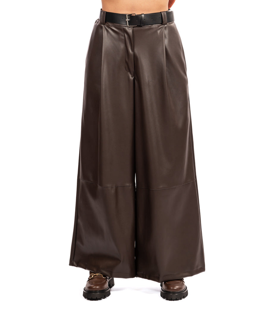 Vicolo pantalone in ecopelle marrone