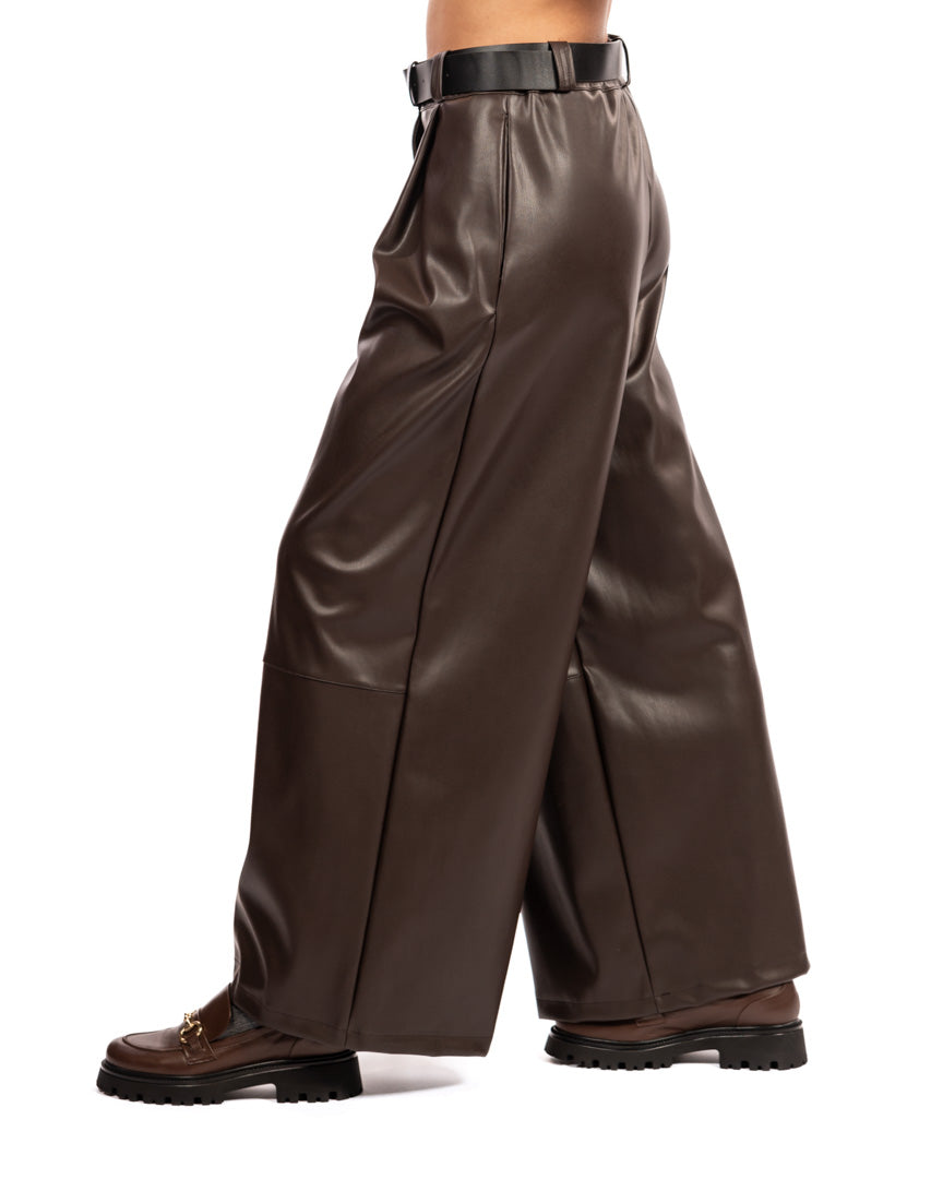 Vicolo pantalone in ecopelle marrone