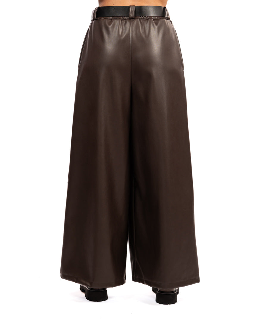 Vicolo pantalone in ecopelle marrone