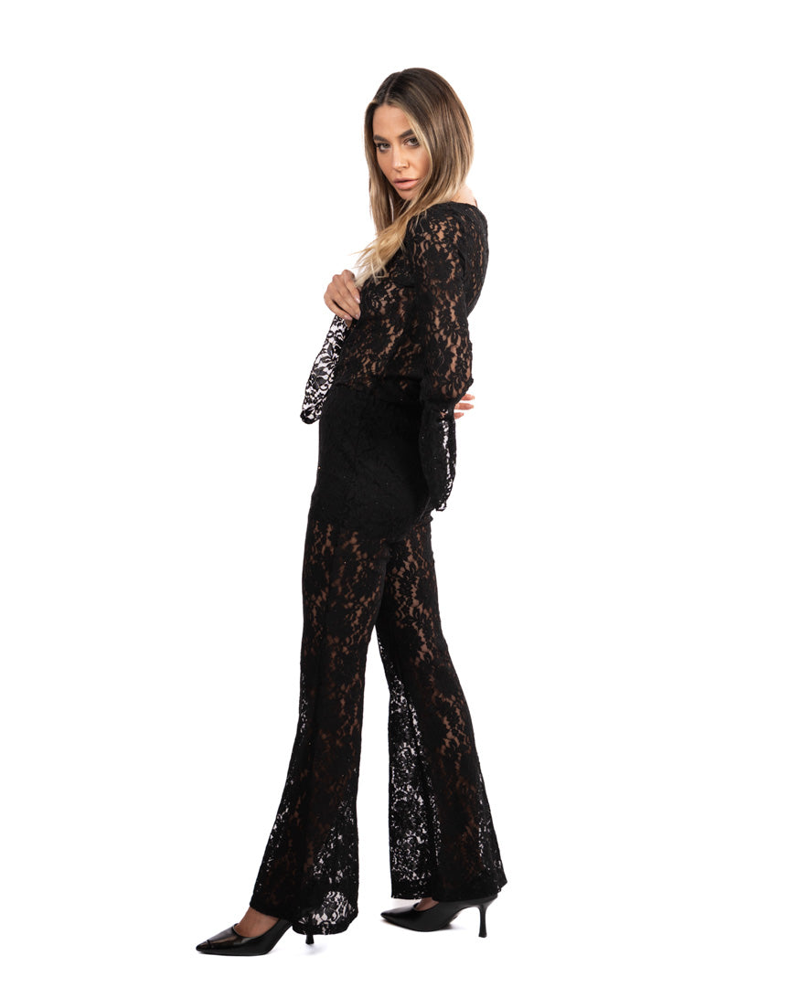 VICOLO pantaloni in pizzo nero