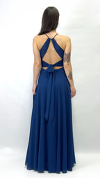 Abito Lungo Cerimonia con Scollo Americano blu notte - Berti Mode Collection