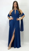 Abito Lungo Cerimonia con Scollo Americano blu notte - Berti Mode Collection