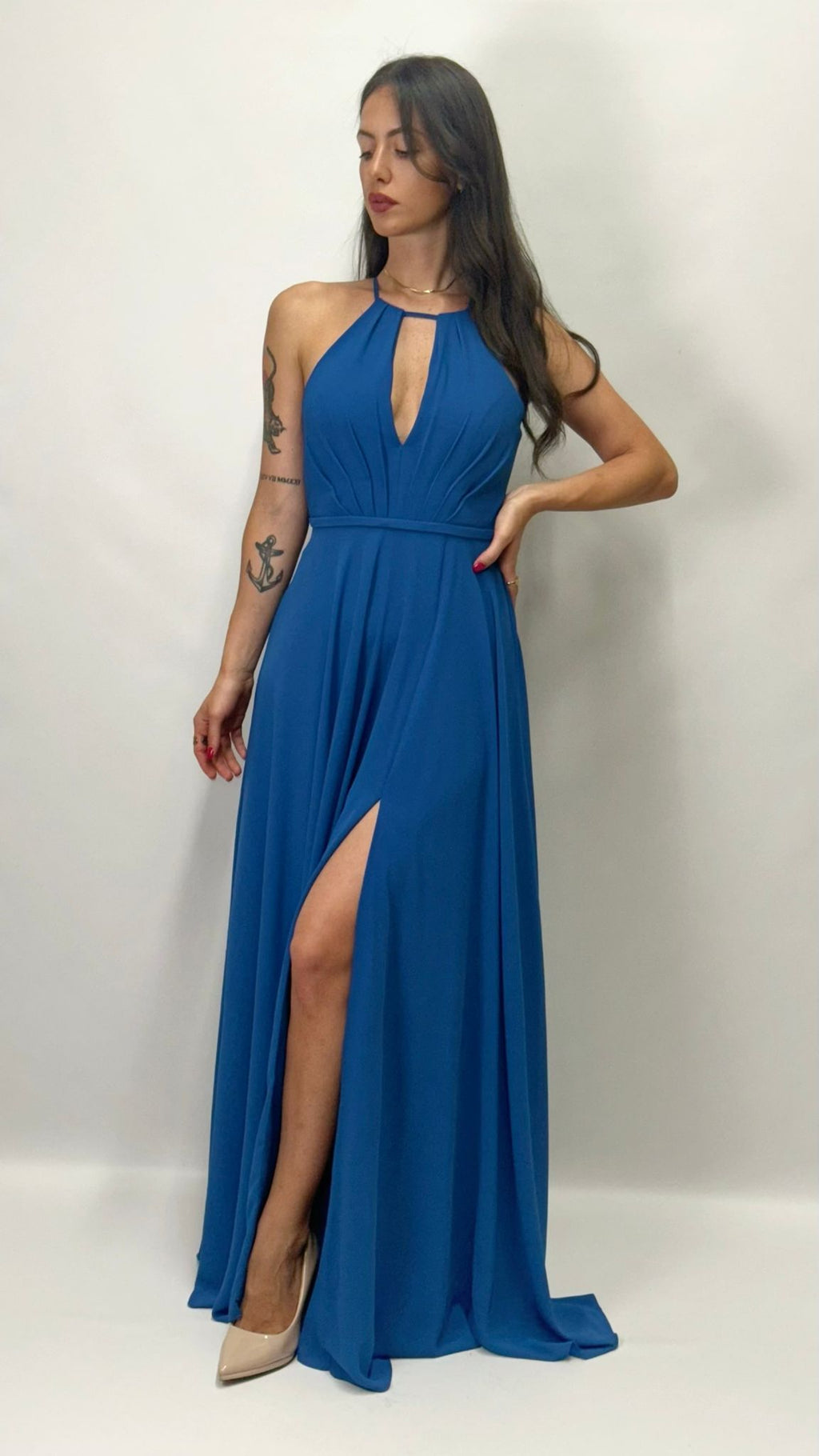 Abito Lungo Cerimonia con Scollo Americano blu oltremare - Berti Mode Collection