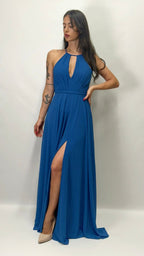 Abito Lungo Cerimonia con Scollo Americano blu oltremare - Berti Mode Collection