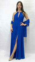 Abito Lungo Cerimonia con Scollo Americano blu royal - Berti Mode Collection