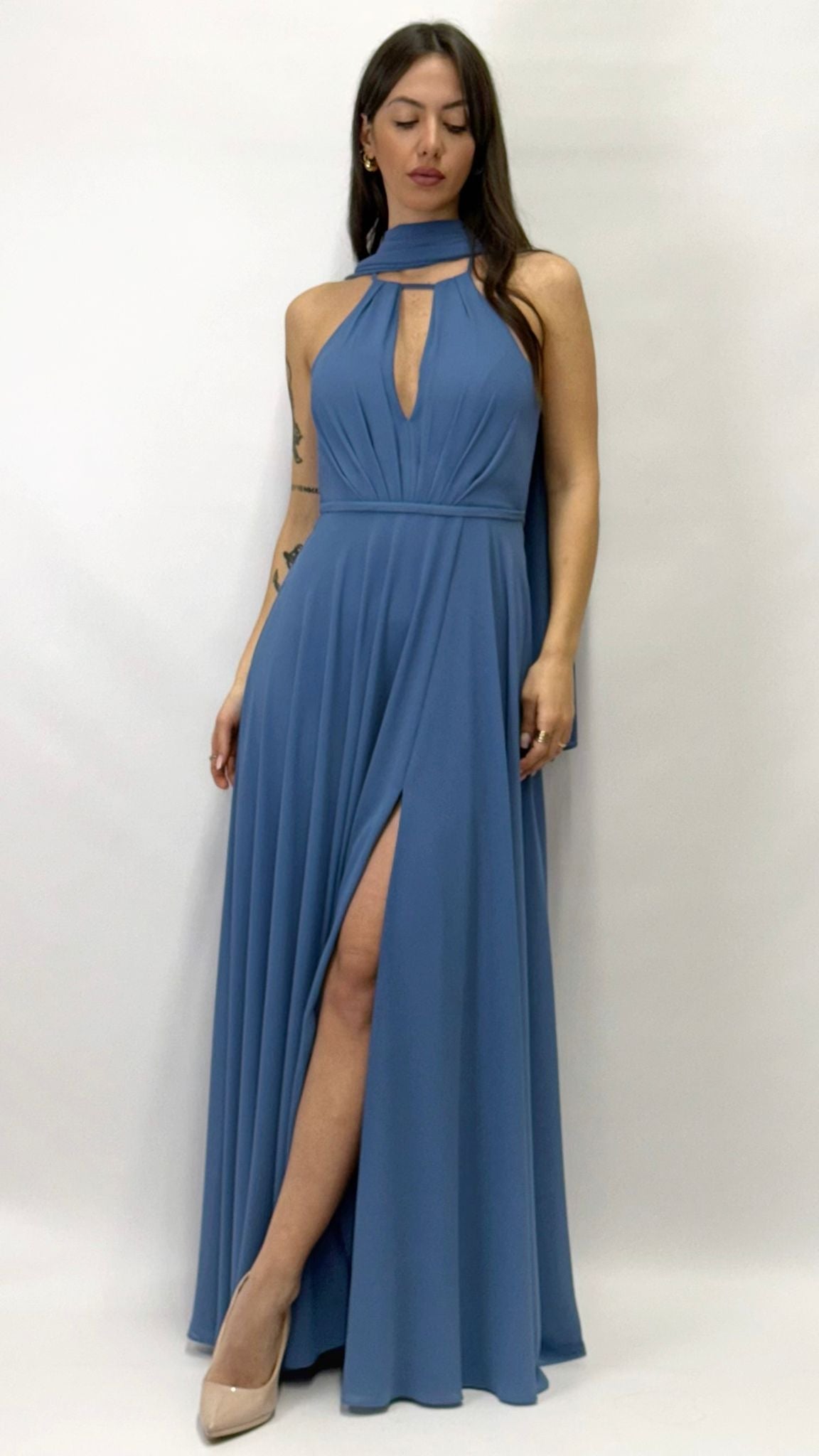 Abito Lungo Cerimonia con Scollo Americano carta da zucchero - Berti Mode Collection