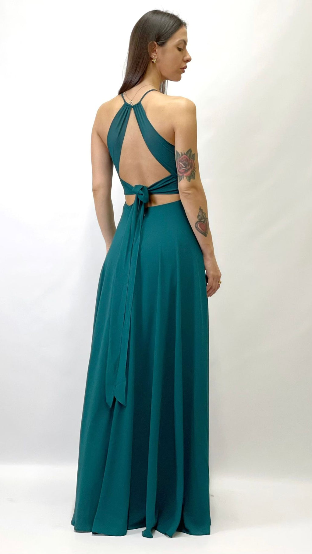 Abito Lungo Cerimonia con Scollo Americano verde bosco - Berti Mode Collection