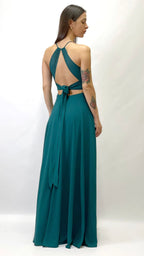 Abito Lungo Cerimonia con Scollo Americano verde bosco - Berti Mode Collection