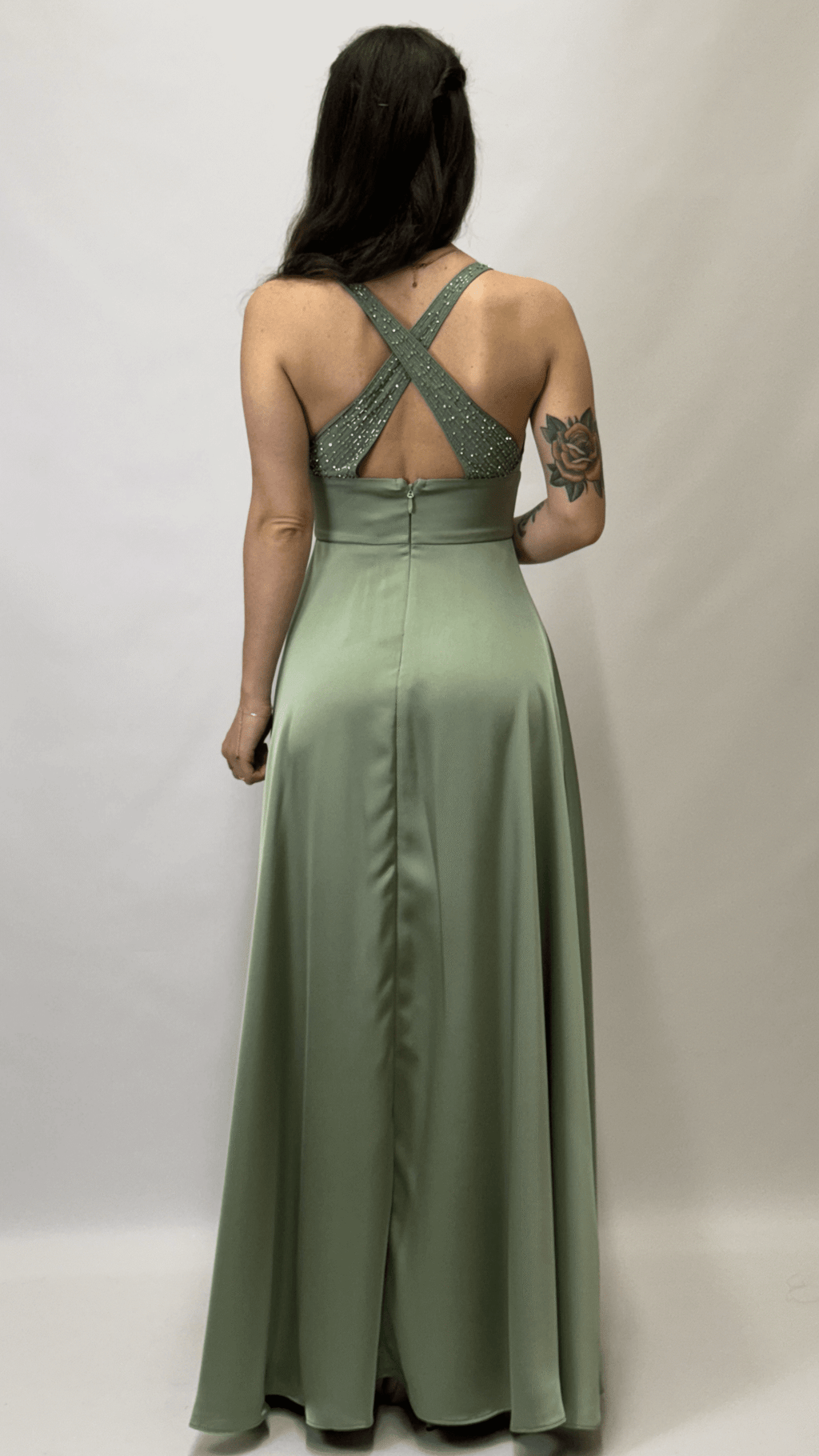Berti Mode Collection - Abito con strass verde salvia