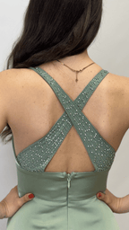 Berti Mode Collection - Abito con strass verde salvia
