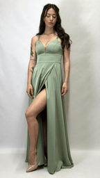 Berti Mode Collection - Abito con strass verde salvia