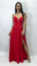 Abito Lungo da Sera con Spalline Gioiello e Scollo a V rosso - Berti Mode Collection
