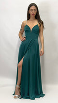 Abito Lungo da Sera con Spalline Gioiello e Scollo a V verde bosco - Berti Mode Collection