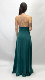 Abito Lungo da Sera con Spalline Gioiello e Scollo a V verde bosco - Berti Mode Collection