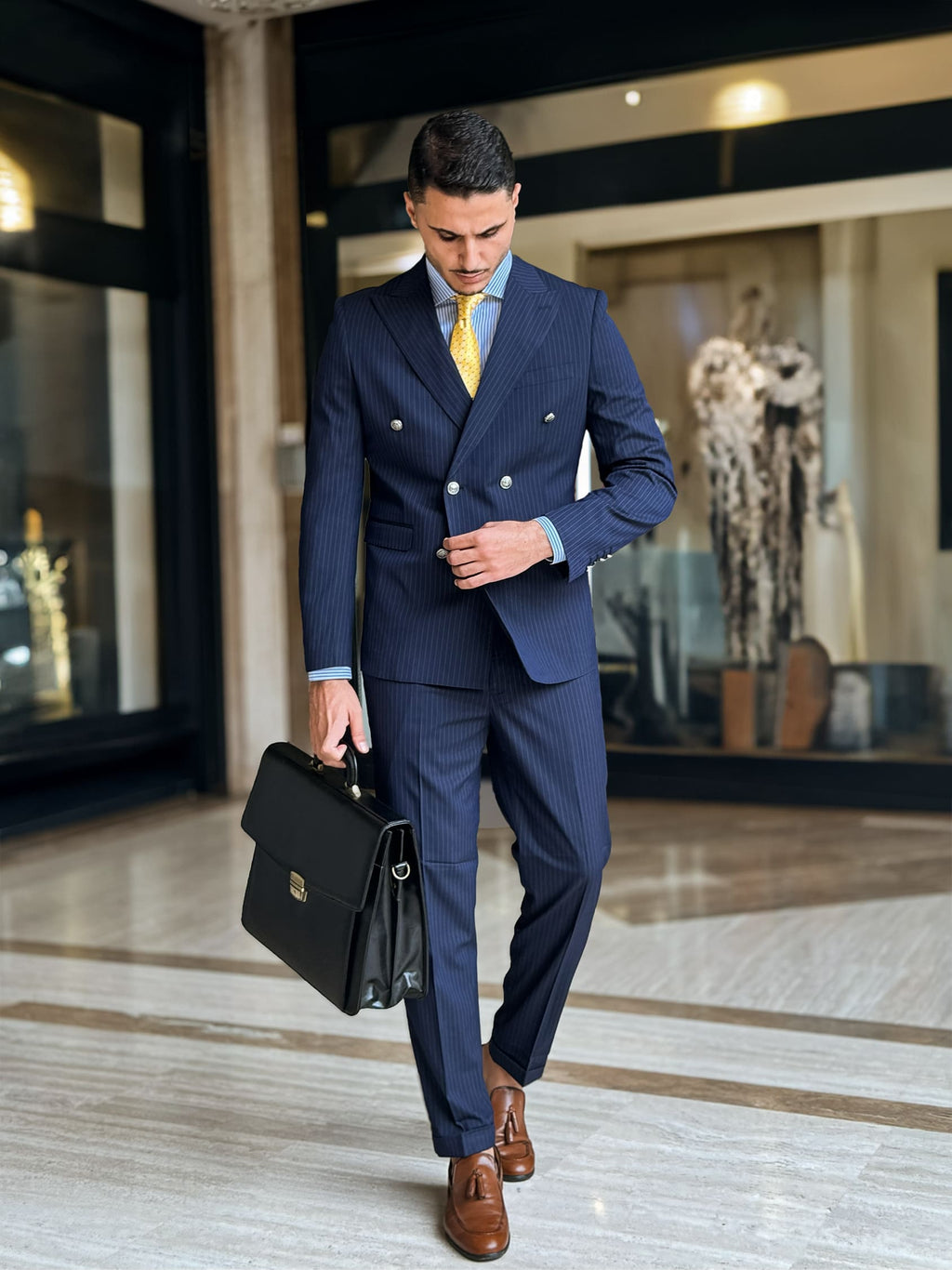 Berti Mode Collection - Doppiopetto gessato blu