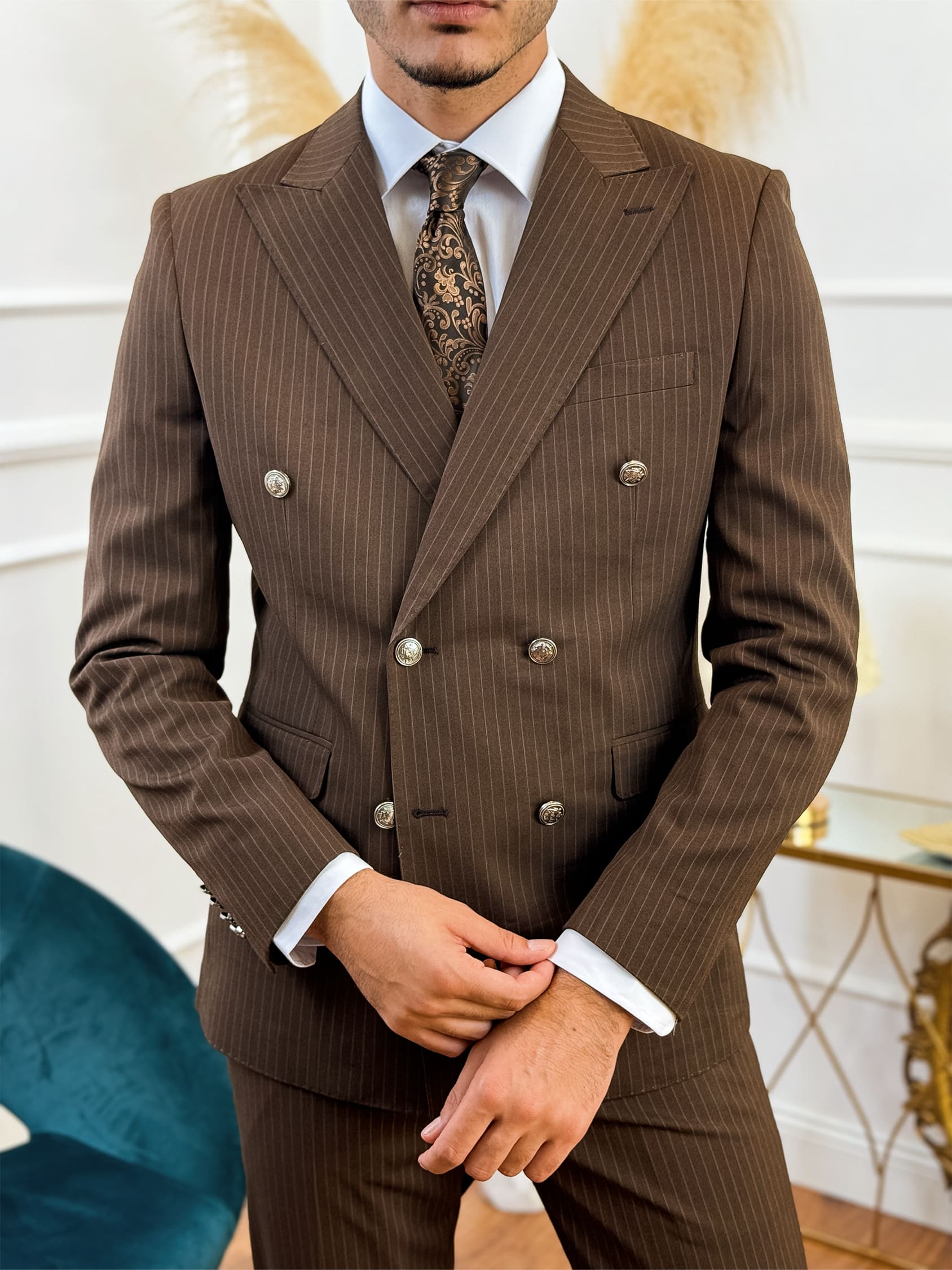 Berti Mode Collection - Doppiopetto gessato marrone