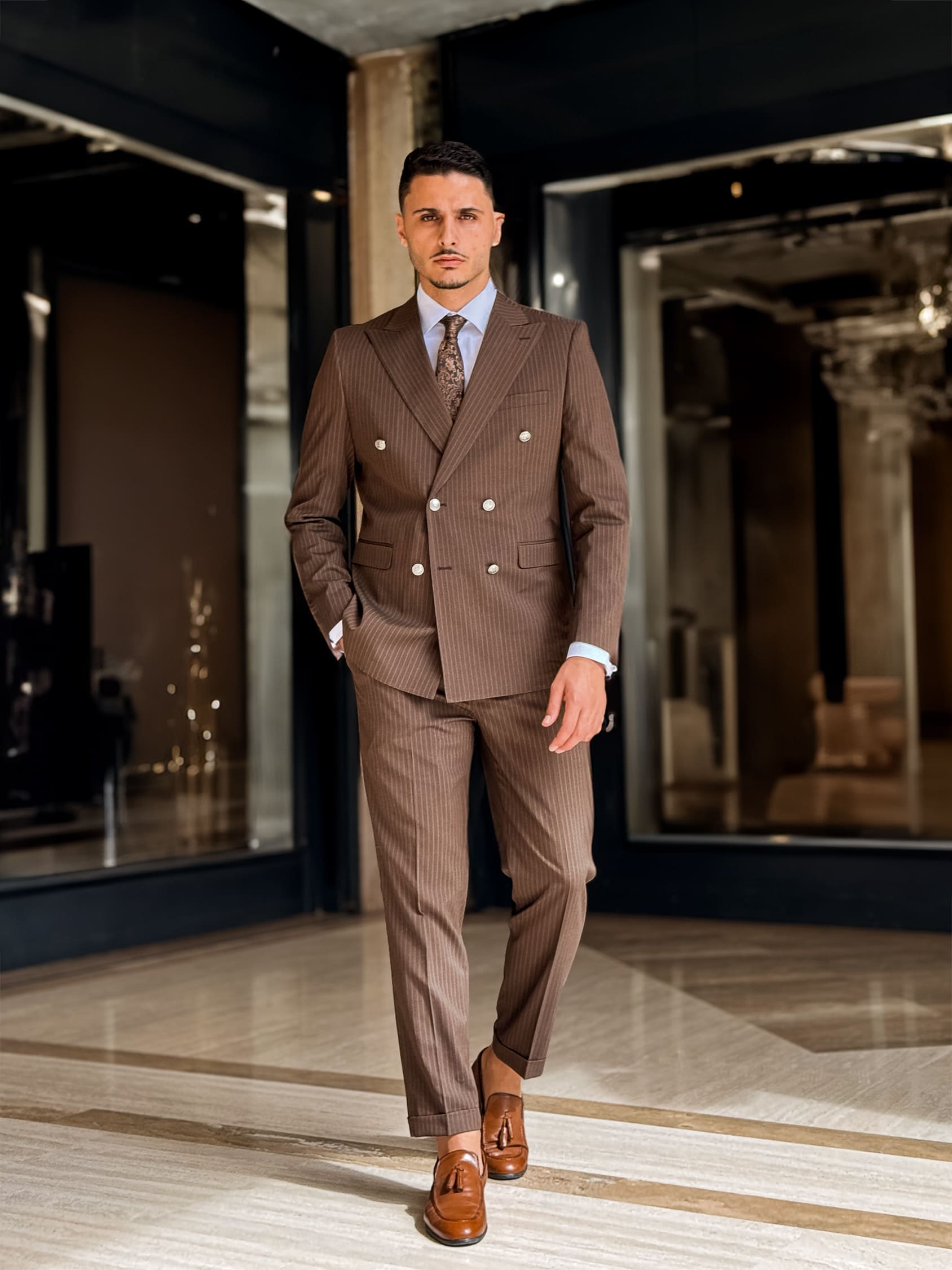 Berti Mode Collection - Doppiopetto gessato marrone