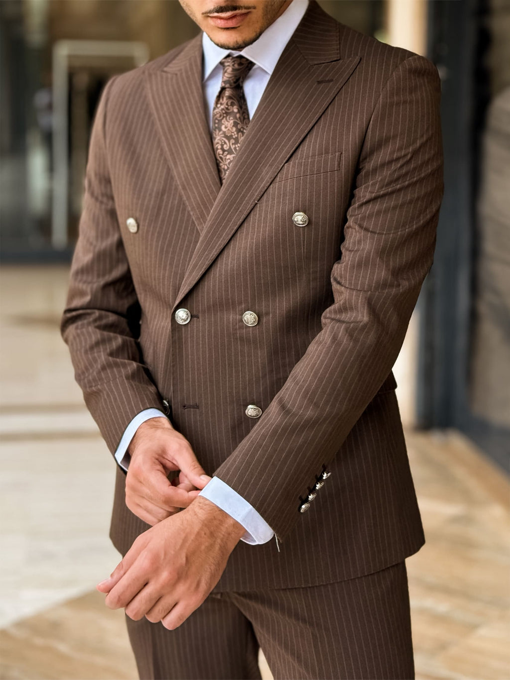 Berti Mode Collection - Doppiopetto gessato marrone