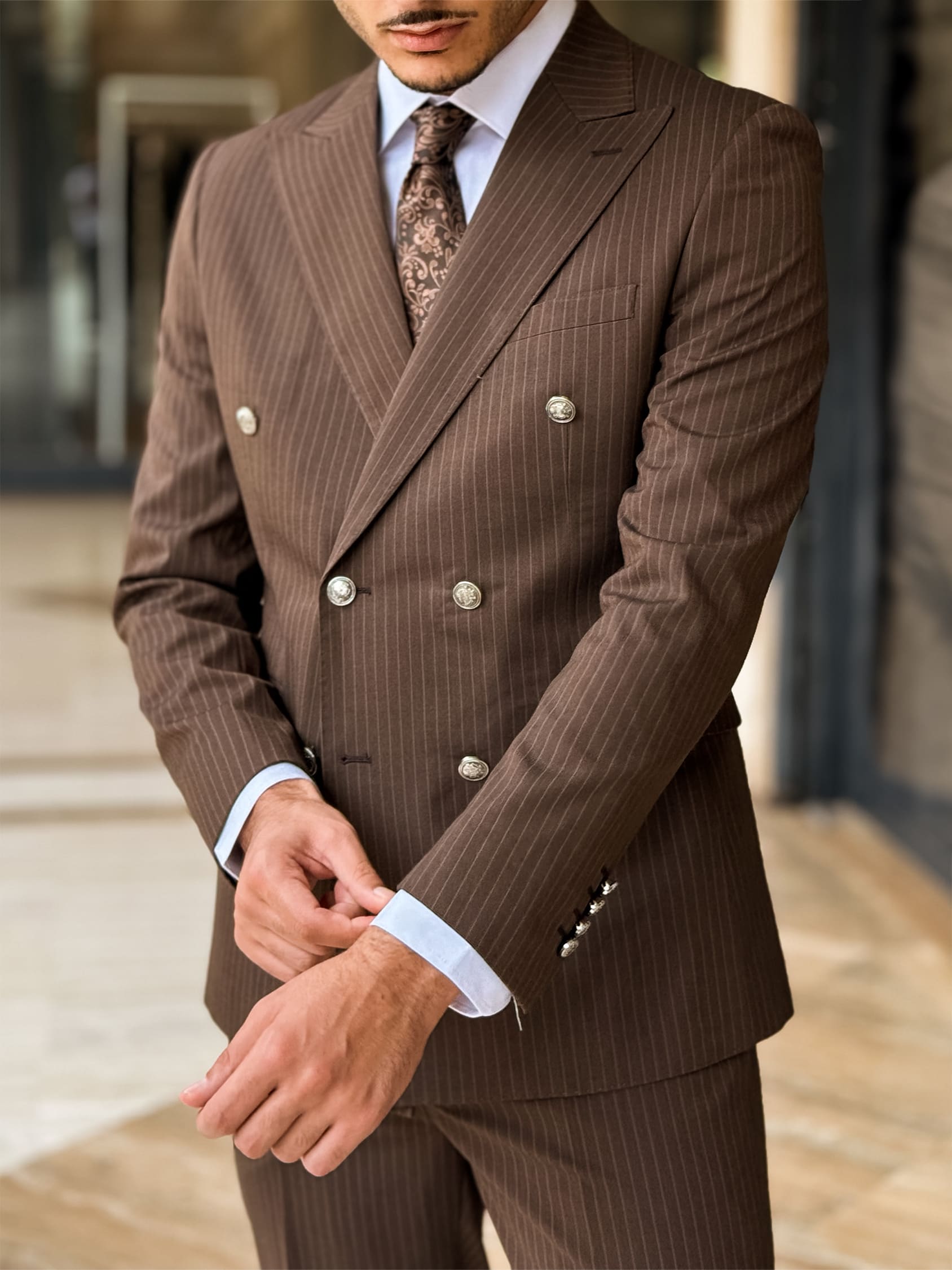 Berti Mode Collection - Doppiopetto gessato marrone