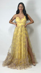 Abito Lungo in Tulle Floreale con Balze - Berti Mode Collection
