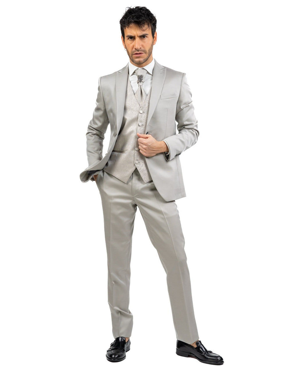 LEBOLE - Abito con Gilet Damascato Beige