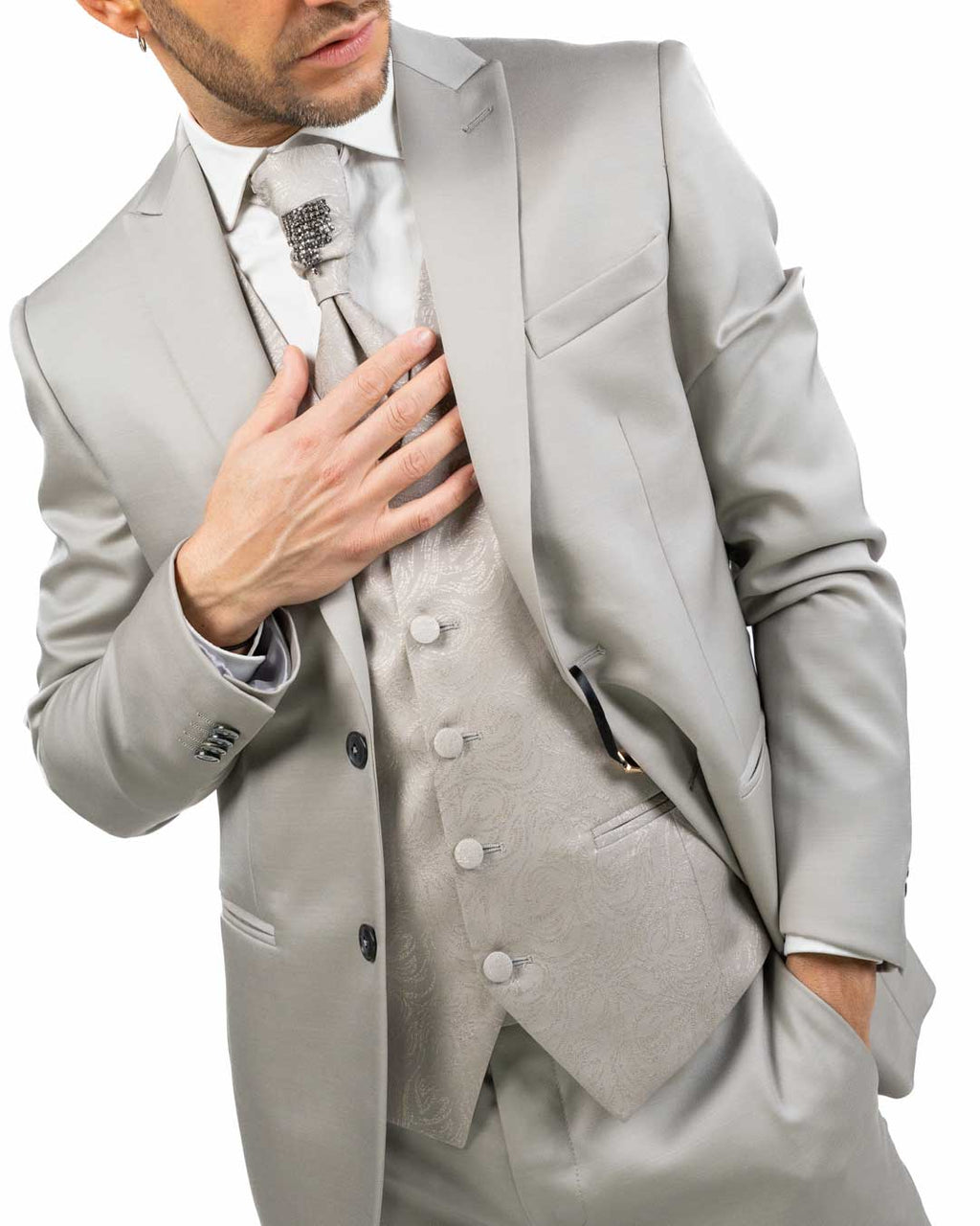 LEBOLE - Abito con Gilet Damascato Beige