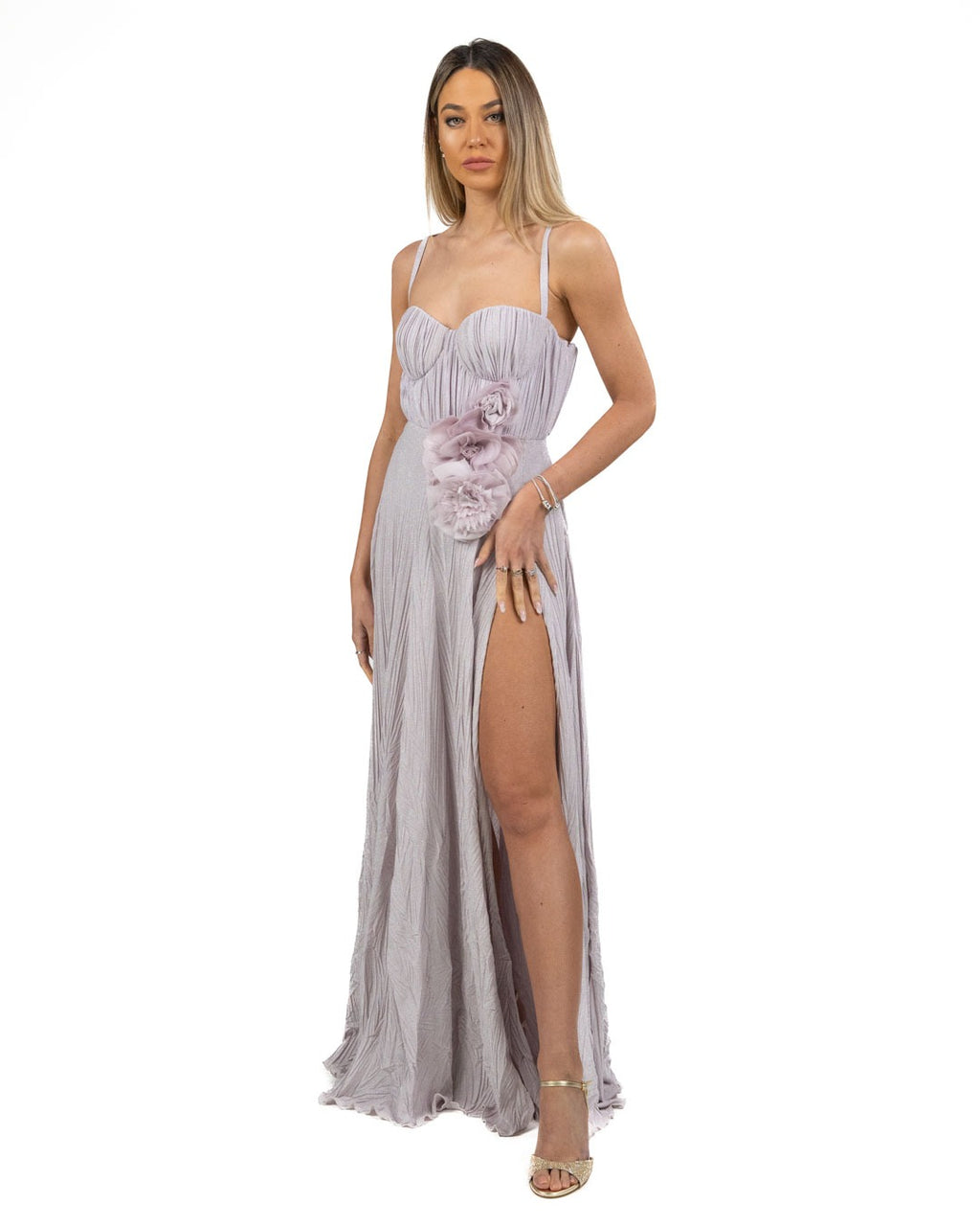 Elisabetta Franchi - Abito Red Carpet in jersey lurex con fiore ricamato