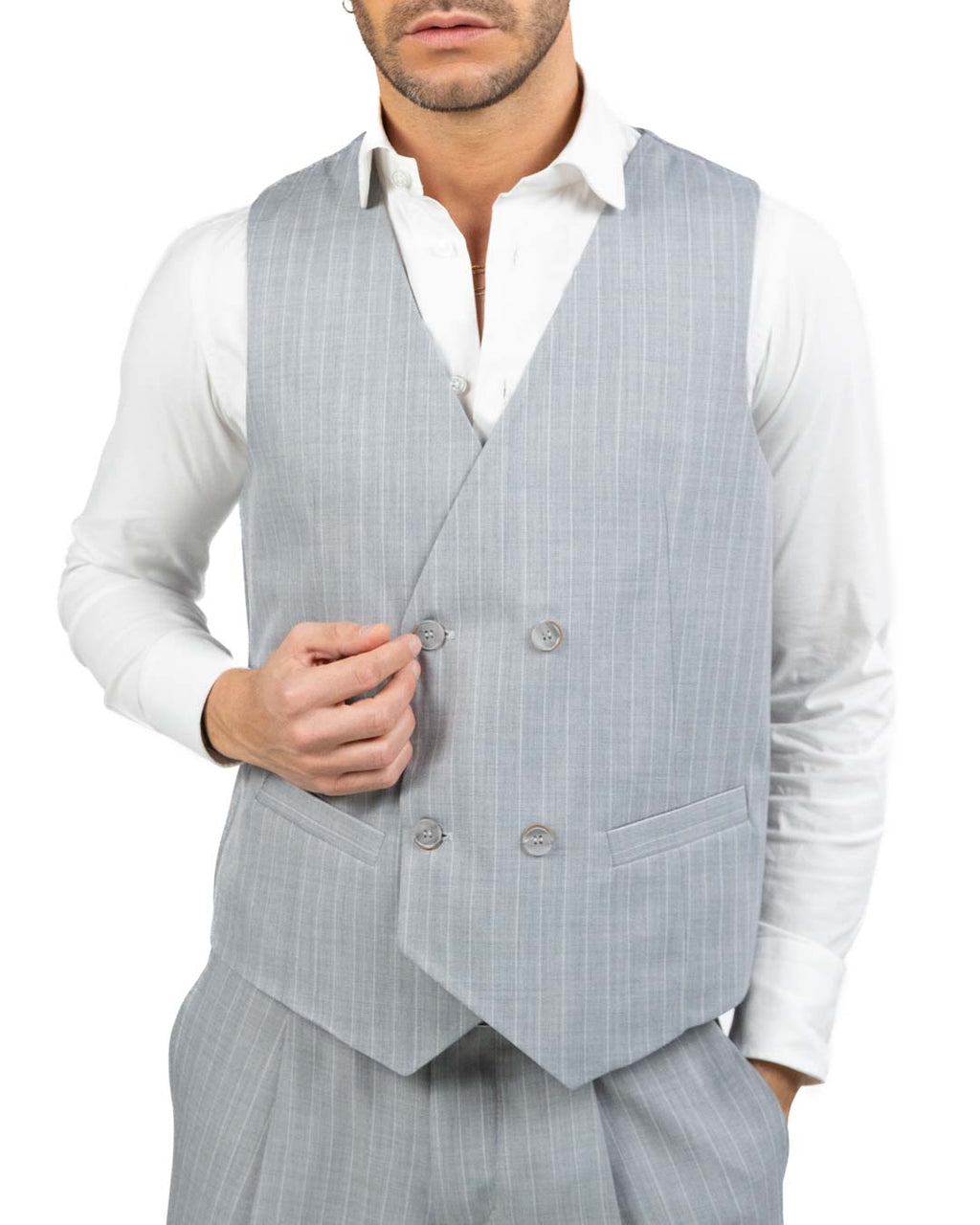 OVER/D - Gilet doppiopetto gessato grigio