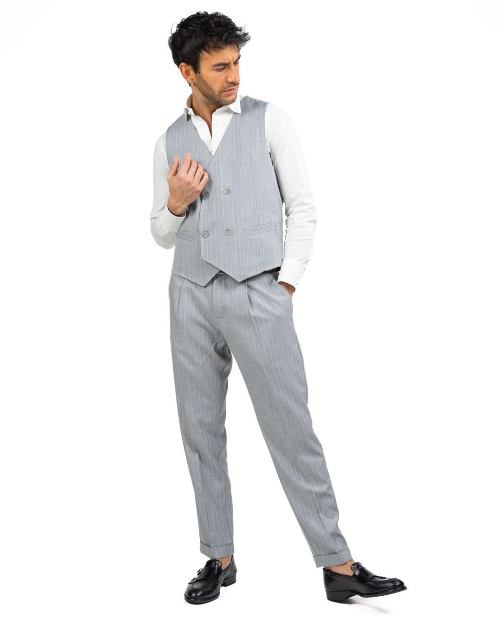 OVER/D - Gilet doppiopetto gessato grigio